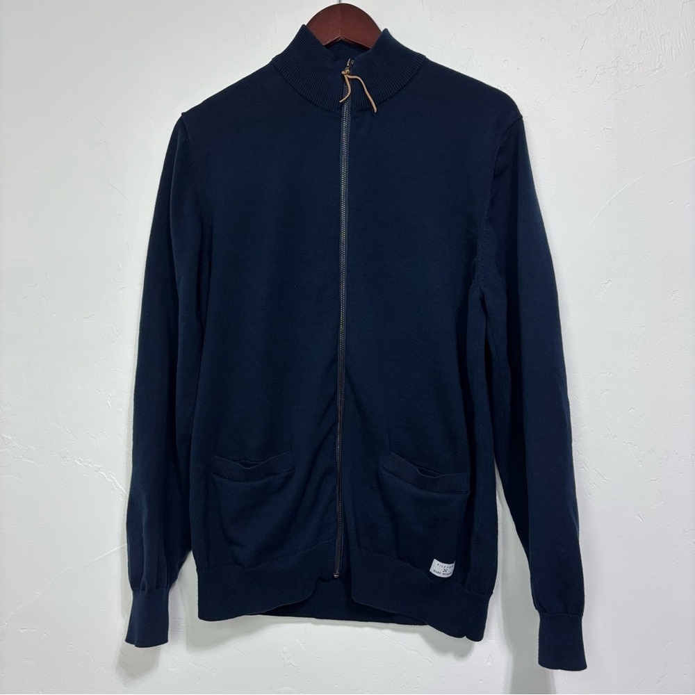 Five Four Mark McNairy Full Zip Cardigan Sweater Navy Men's Large Cotton Pocket